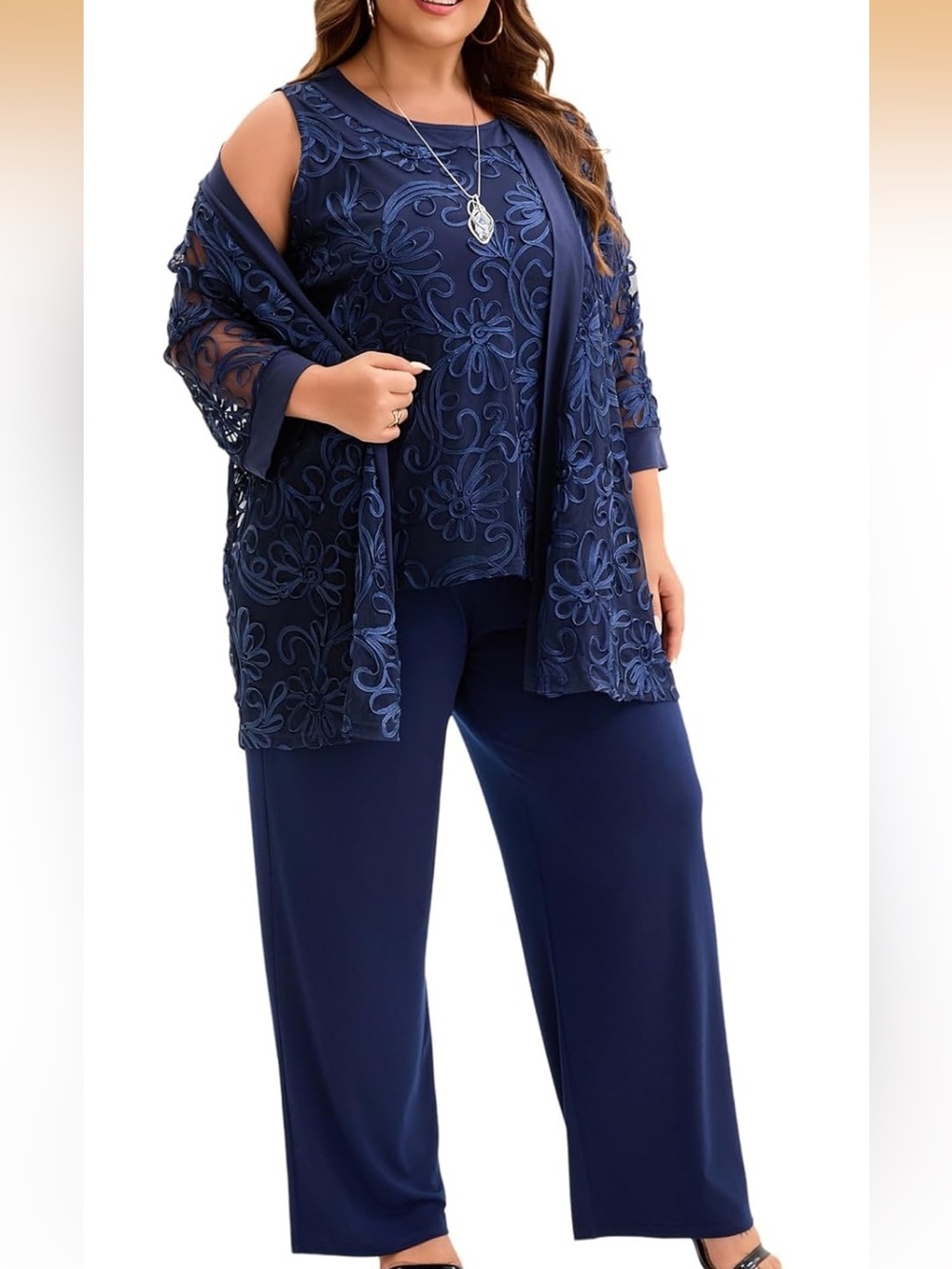 Plus Size 3 Piece Floral Embroidered Pantsuit Set 18W. 2954/DC-8:v